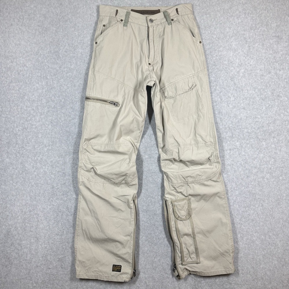 G-Star Raw ARMY ELWOOD Pants Mens 29x34 Beige Cargo Utility Knife Pocket Zip Leg